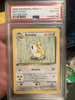 1999 Pokemon French 1st Edition Rattatac Raticate #40/102 PSA 10 Gem Mint Rare - Image 1
