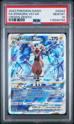 2023 POKEMON SWORD & SHIELD CROWN ZENITH #GG43 FULL ART/ZERAORA VSTAR PSA 10 - Image 1