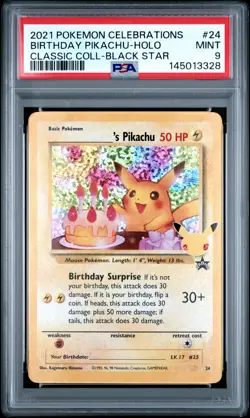 Birthday Pikachu Holo 24 Celebrations Classic Collection Pokemon PSA 9 *328 - Image 1
