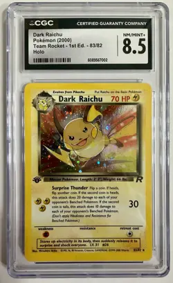 2000 Pokemon Team Rocket 1st Edition Dark Raichu CGC 8.5 Holo #83 - Image 1