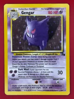 Pokemon Gengar 5/62 Fossil Holo Rare Unlimited 80 HP Wizards of the Coast - Image 1