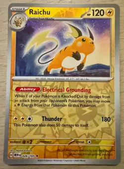 Pokemon TCG Raichu 026/165 Scarlet & Violet 151 Reverse Holo Rare Card - Image 1