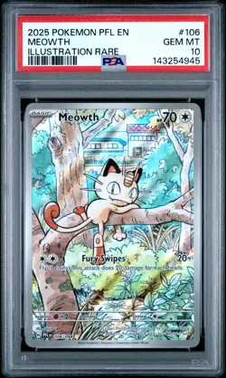 2025 POKEMON PFL EN-PHANTASMAL FLAMES ILLUSTRATION RARE #106 MEOWTH PSA 10 - Image 1