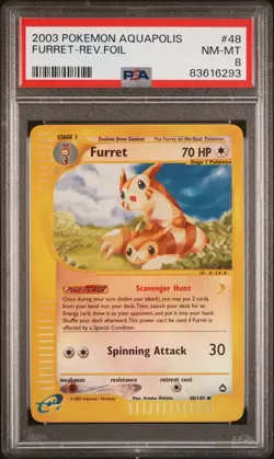 2003 POKEMON AQUAPOLIS #48 FURRET-REVERSE FOIL PSA 8 - Image 1