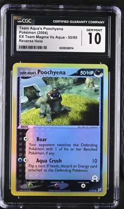 Pokemon Team Aqua's Poochyena 55/95 Reverse Holo EX Team Magma Aqua - CGC 10 - Image 1