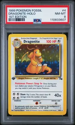 1999 Pokemon Fossil 1st Edition Dragonite - Holo #4/62 PSA 8 - Image 1