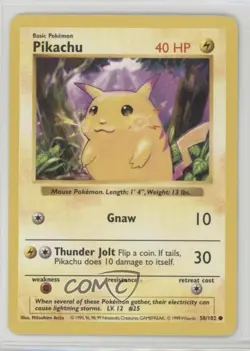 Pikachu Shadowless Pokemon Base Set #58 1999 - Image 1