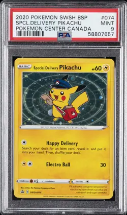 2020 POKEMON SWSH BLACK STAR PROMO #074 SPECIAL DELIVERY PIKACHU-HOLO PSA 9 - Image 1