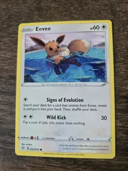 Pokemon Eevee Shining Fates 052/072 Basic Regular 60 HP 30 Attack Card - Image 1