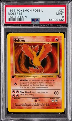 1999 POKEMON FOSSIL 1ST ED #27 MOLTRES PSA 9 - Image 1