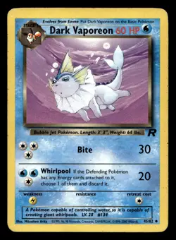 Dark Vaporeon 45/82 Uncommon Team Rocket WOTC Pokemon MP - Image 1