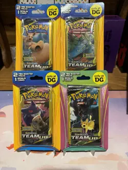 Pokemon Team Up Sealed 2 Pack Mini Blister Dollar General ART SET X4 - Image 1