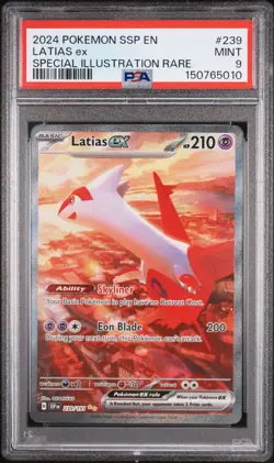 2024 POKEMON SSP EN-SURGING SPARKS SPECIAL ILLUSTRATION RARE LATIAS EX PSA 9 - Image 1