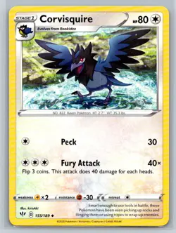 Corvisquire #155/189 SWSH03: Darkness Ablaze Uncommon - Pokemon Cards E15 - Image 1