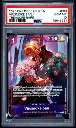 ONE PIECE VINSMOKE SANJI OP12-LEGACY OF THE MASTER #063 TREASURE RARE PSA 10 - Image 1