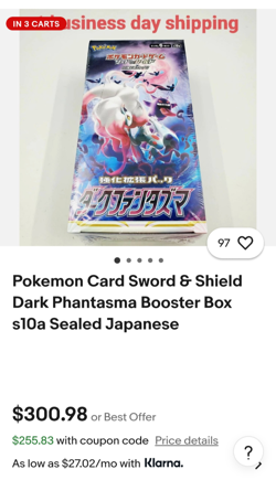Pokemon Card Dark Phantasma s10a Booster Box Sword & Shield Japan 16 of 20 packs - Image 3