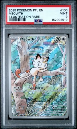 Meowth 106/094 Illustration Rare Pfl En-phantasmal Flames Pokemon PSA 9 - Image 1