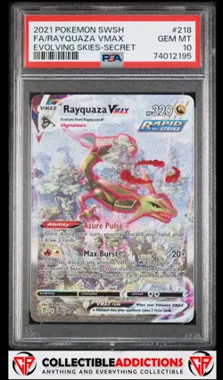 2021 Pokemon Sword & Shield Evolving Skies #218 Rayquaza Vmax PSA 10 - Image 1
