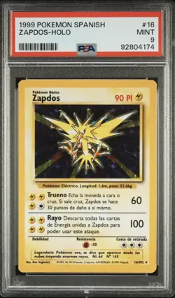 1999 Pokemon SPANISH Unlimited Base Set Zapdos Holo 16/102 PSA 9 MINT - Image 1