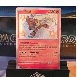 Pokemon Entei 112/091 SV: Paldean Fates Shiny Rare Holo 130 HP Pressure - Image 1