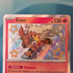 Pokemon Entei 112/091 SV: Paldean Fates Shiny Rare Holo 130 HP Pressure - Image 5