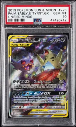 POKEMON SUN & MOON UNIFIED MINDS FULL ART/MEGA SABLEYE & TYRANITAR GX PSA 10 - Image 1