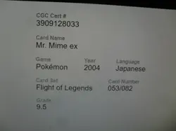 CGC 9.5 Gem Mint Mr. Mime Ex 053/082 Holo rare Pokemon Card - Image 4