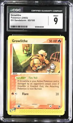CGC 9 Growlithe 65/100 EX Sandstorm 2003 Pokemon Card - Image 1