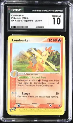 CGC 10 Combusken 28/109 EX Ruby & Sapphire 2003 Pokemon Card - Image 1