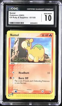 CGC 10 Numel 61/109 EX Ruby & Sapphire 2003 Pokemon Card - Image 1