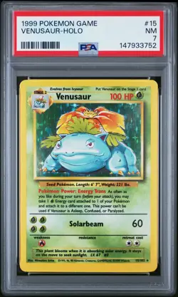 1999 POKEMON BASE SET UNLIMITED #15 VENUSAUR-HOLO PSA 7 - Image 1