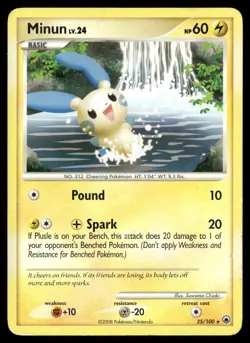 Minun 25/100 Rare Majestic Dawn Pokemon Damaged - Image 1
