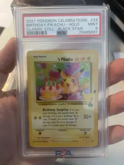 2021 Pokemon Celebrations #24 Birthday Pikachu Hollow Mint PSA 9 Black Star - Image 1