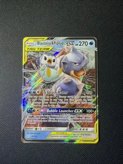 Pokemon Blastoise & Piplup GX TAG TEAM Holo 38/236 Cosmic Eclipse Card - Image 1