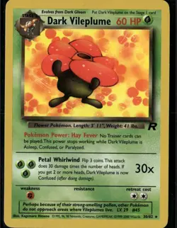 Dark Vileplume 30 Rare Team Rocket 30/82 Grass Unlimited Pokemon Card - Image 1