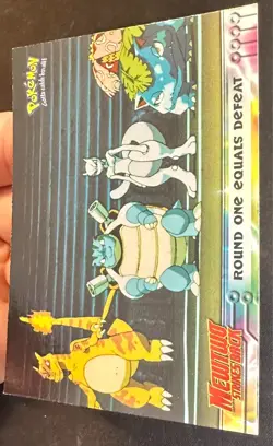 Round One Equals Defeat Topps HOLO Mewtwo Strikes Back Pokemon Blue Logo - VLP - Image 2