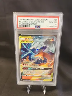 2019 POKEMON SUN & MOON UNBROKEN BONDS #20 RESHIRAM & CHARIZARD GX PSA 10 - Image 1