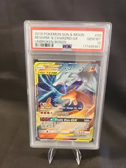 2019 POKEMON SUN & MOON UNBROKEN BONDS #20 RESHIRAM & CHARIZARD GX PSA 10 - Image 2