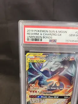 2019 POKEMON SUN & MOON UNBROKEN BONDS #20 RESHIRAM & CHARIZARD GX PSA 10 - Image 3