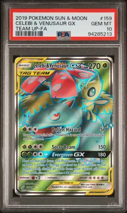 Pokemon Celebi & Venusaur GX Full Art Tag Team Team Up #159 PSA 10 Gem Mint - Image 1