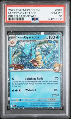 2025 POKEMON DRI EN-DESTINED RIVALS PRERELEASE-STAFF MISTY'S GYARADOS PSA 10 - Image 1