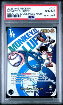 2025 One Piece Promos Monkey D. Luffy Dodgers X One Piece Night PSA 10 GEM MINT - Image 1
