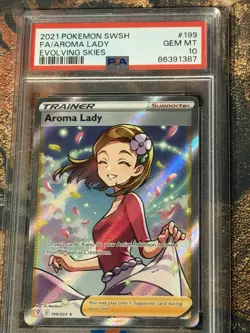Pokemon TCG Aroma Lady Full Art Trainer Card Evolving Skies 199/203 PSA 10 Gem - Image 1