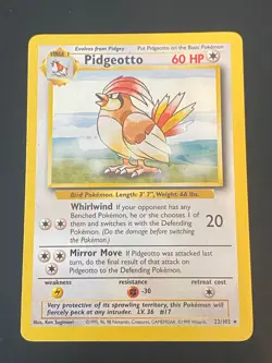 ENGLISH POKEMON PIDGEOTTO 22/102 RARE WIZARDS BASE SET ROUCOUPS - VG/EXC - Image 1
