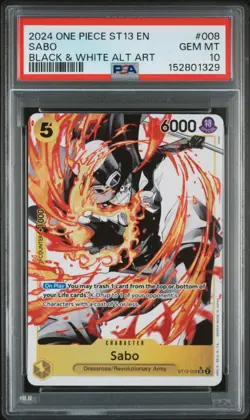 2024 One Piece ST13 English SABO Black & White Alternate Art PSA 10 #008 - Image 1