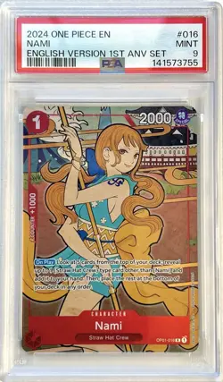 2024 ONE PIECE NAMI OP01-016 1ST ANNIVERSARY FOIL PROMO PSA 9 ENGLISH - Image 1