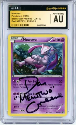 CGC Authentic Signed Dan Green Pokemon TCG Mewtwo XY100 Holo Black Star Promo - Image 1