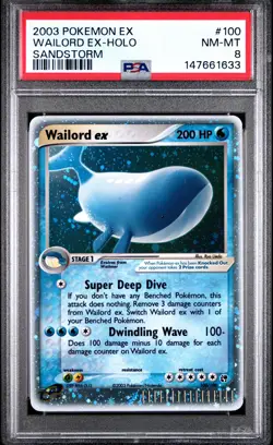 2003 POKEMON EX SANDSTORM #100 WAILORD EX-HOLO PSA 8 - Image 1