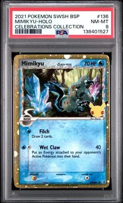 2021 POKEMON SWSH BLACK STAR PROMO CELEBRATIONS COLL #136 MIMIKYU-HOLO PSA 8 - Image 1