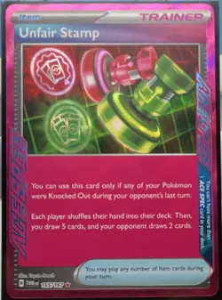 Pokemon Unfair Stamp ACE SPEC Rare Holo Trainer Item 165/167 Sv06 - Image 1